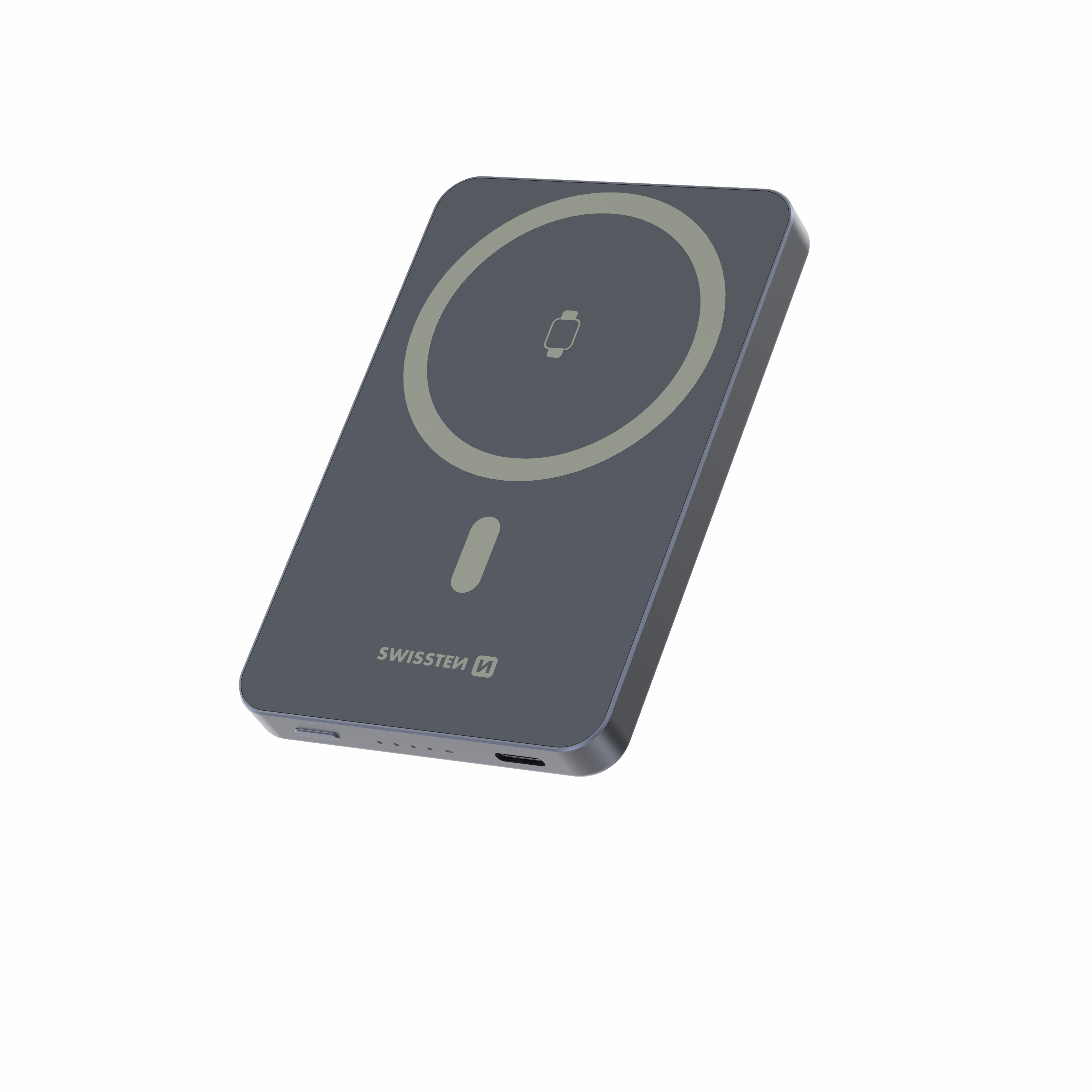 SWISSTEN POWER BANK FUSION 5000 mAh S NABÍJENÍM APPLE WATCH (kompatibilní s MagSafe) STŘÍBRNÁ