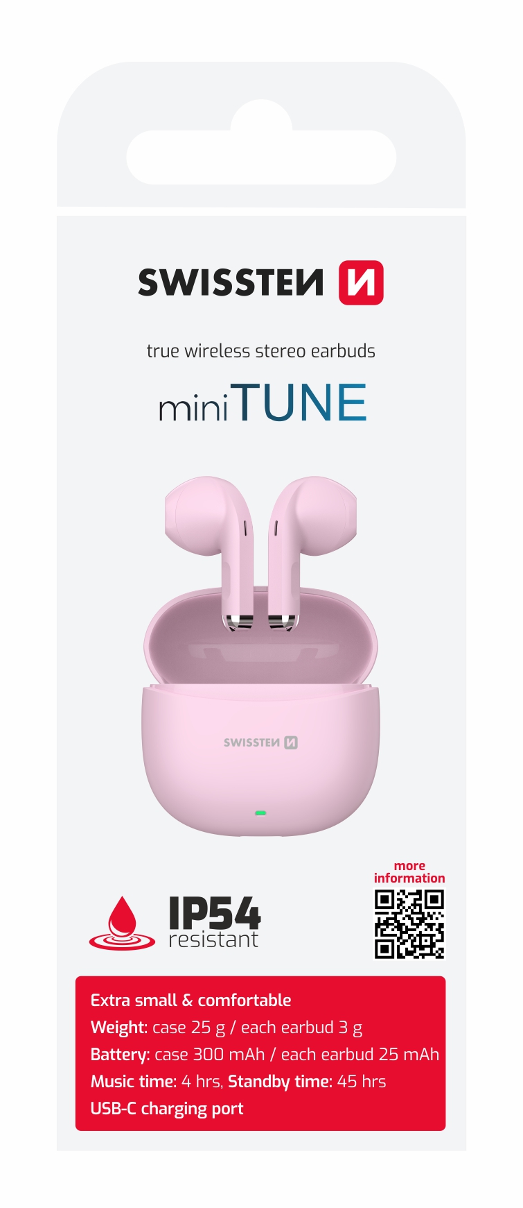 BLUETOOTH TWS SLUCHÁTKA SWISSTEN Mini TUNE RŮŽOVÁ