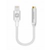 SWISSTEN audio adaptér Lightning / jack 3,5 mm (samice), textilní oplet, délka 0,15 m stříbrný