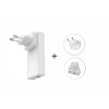 SWISSTEN Cestovní síťový adaptér GaN USB-C + USB-A, 45 W, US, EU, UK, bílý
