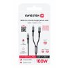 SWISSTEN Nabíjecí kabel 2v1 100 W USB-C / 2x USB-C, 1,5 m, černý