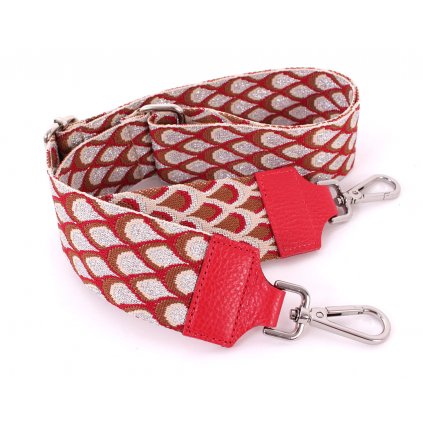 Látkový přídavný popruh červená-hnědá-béžová-stříbrná