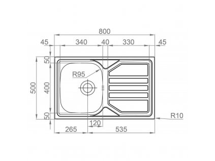 Sinks OKIO 800 V (Povrch Texturovaný, Tloušťka materiálu 0,6 mm)
