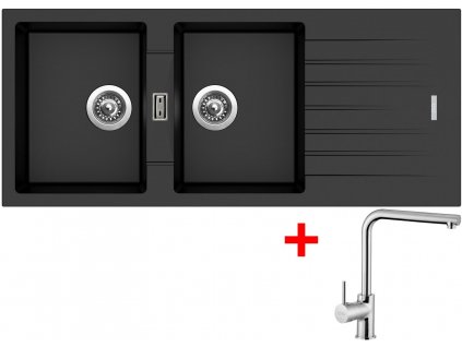 Set Sinks PERFECTO 1160 DUO + ELKA chrom (Barva Černá metalická, Označení Metalblack)