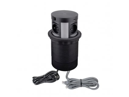 Design Light MULTI BOX vysuvna zasuvka 4 x 230V, 2 x USB a 2x RJ45 cerna a kabel 1,7m2