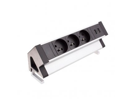 Design Light DESKBOX elektro zásuvka 3 x 230V a 2 x USB černá/hliník + kabel 1,8 m