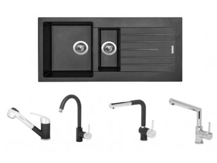Set Sinks PERFECTO 1000.1 + baterie (Barva Černá metalická, Označení Metalblack)