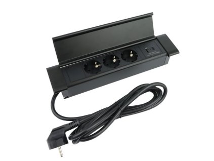 zasuvka flatbox 3x230v 2xUSB cerna obr1