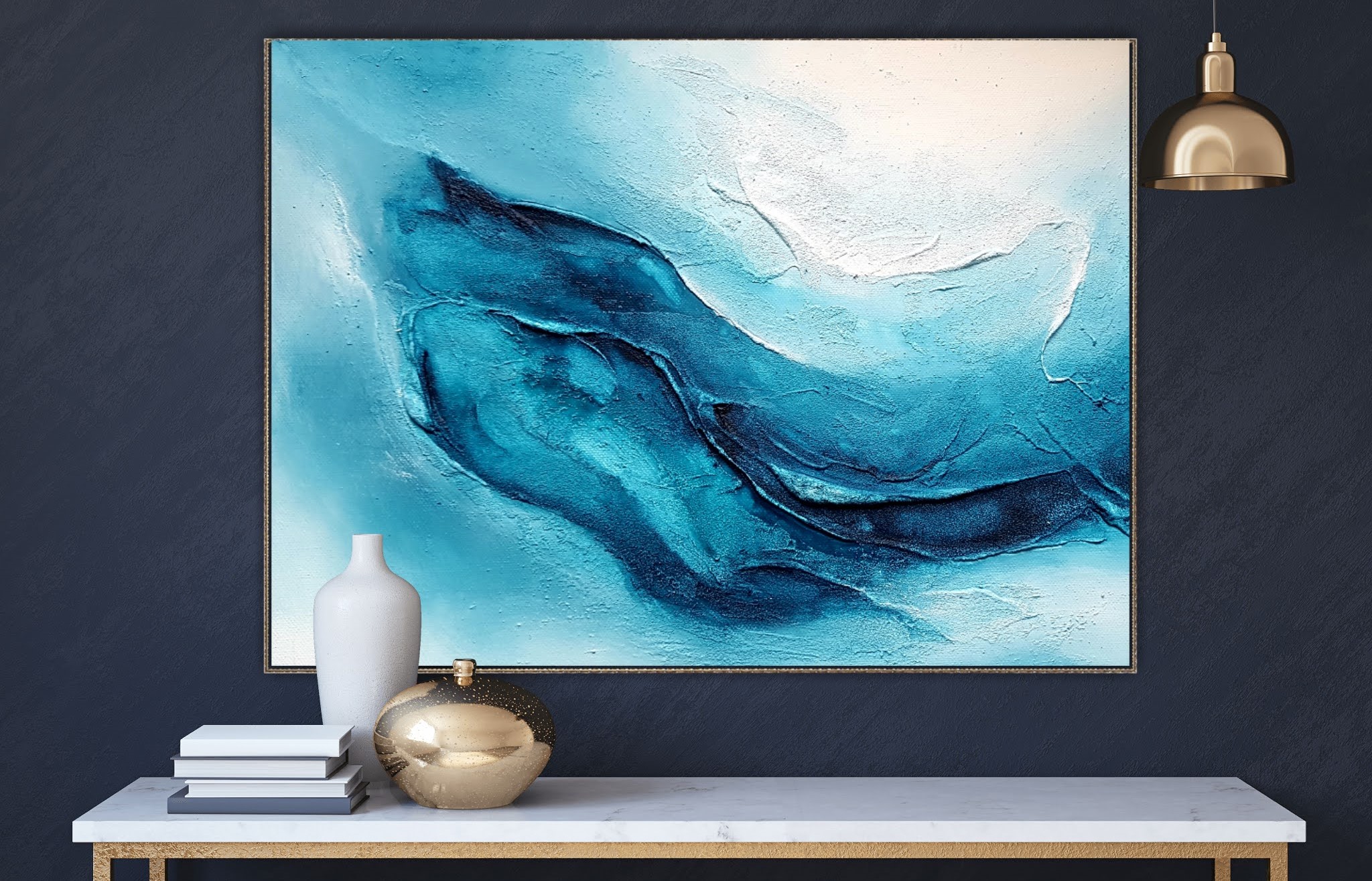 Ručně malovaný abstraktní obraz na plátně s názvem "Antarktida. Rozměry 30 × 40 cm.