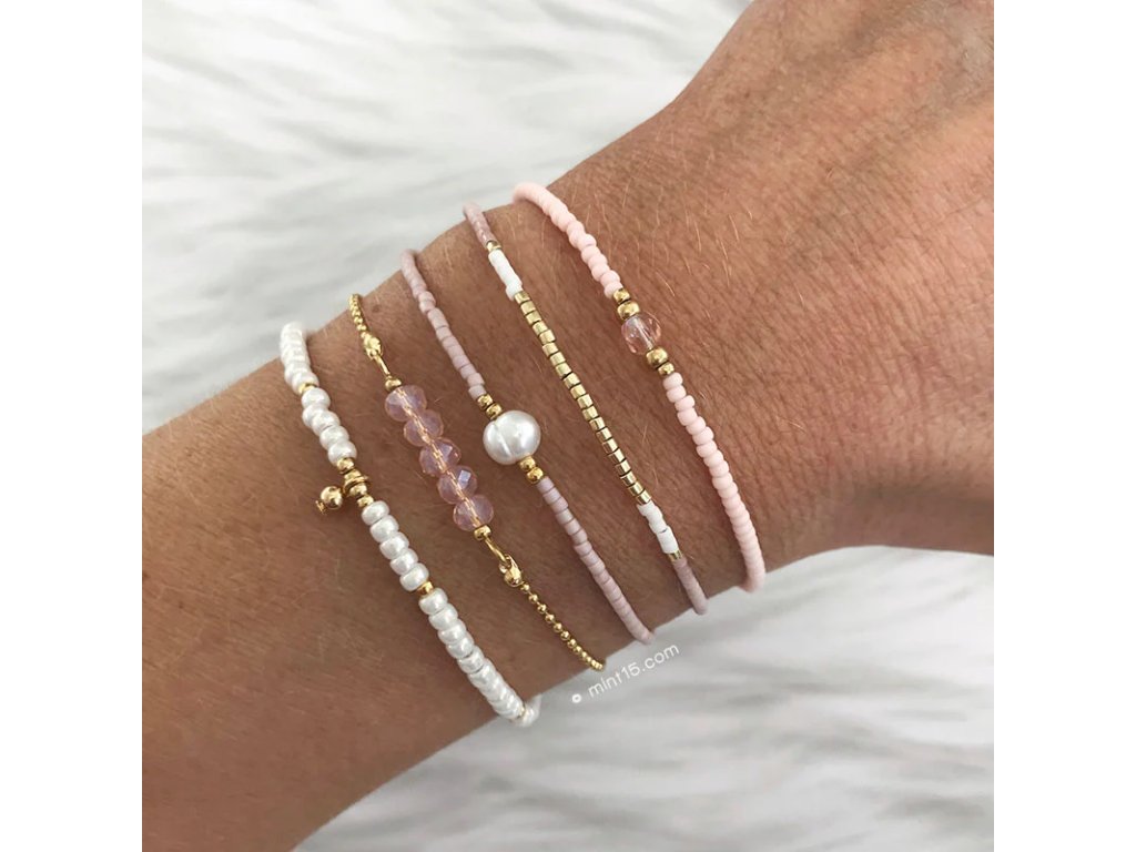Set náramků VINTAGE PINK & PEARL Gold
