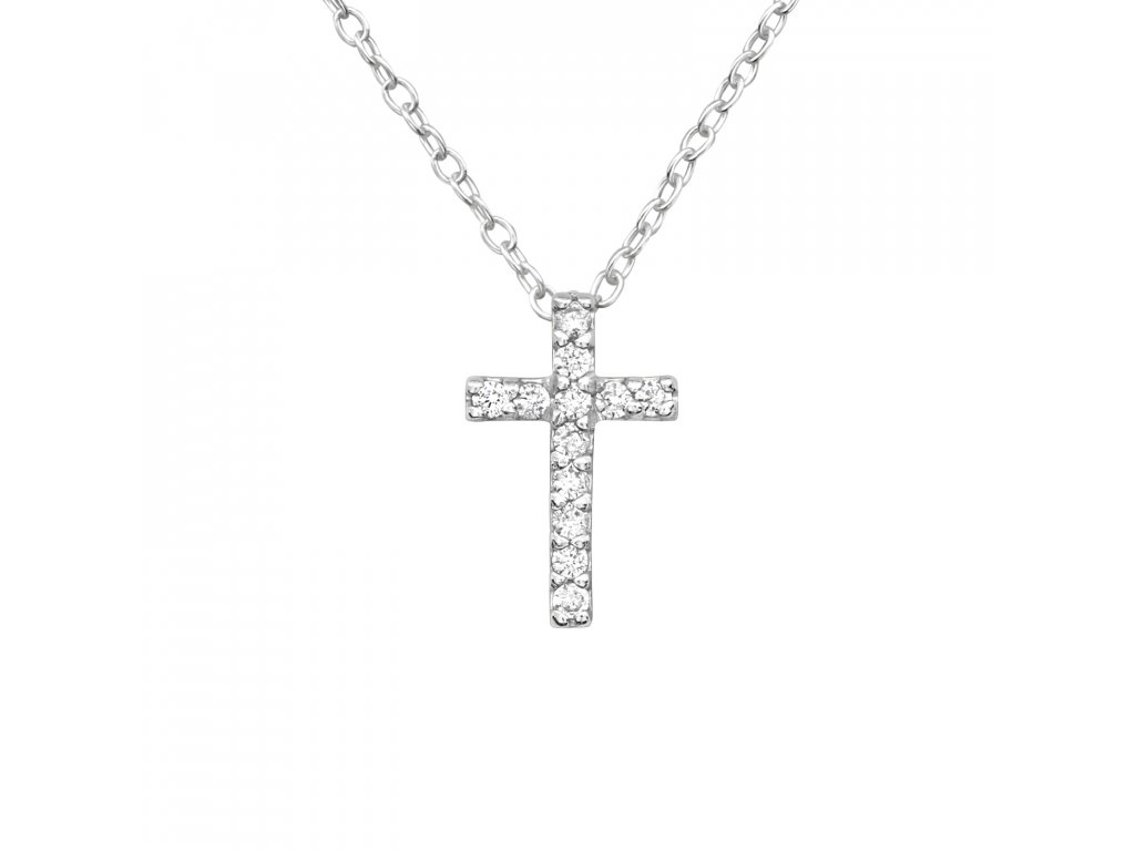Stříbrný náhrdelník Křížek se Zirkony Ag 925/1000 - Sylviene