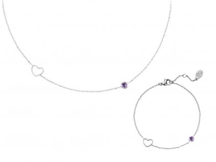 Sada náhrdelníku a náramku BIRTHSTONE Silver - Únor Dárková krabička zdarma