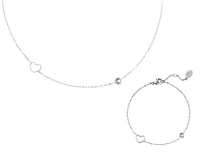 Sada náhrdelníku a náramku BIRTHSTONE Silver - Březen Dárková krabička zdarma