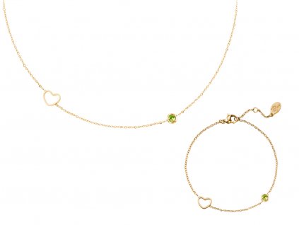 Sada náhrdelníku a náramku BIRTHSTONE Gold - Srpen Dárková krabička zdarma