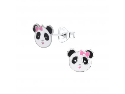 Dětské stříbrné náušnice Panda s mašličkou I  Ag 925/1000