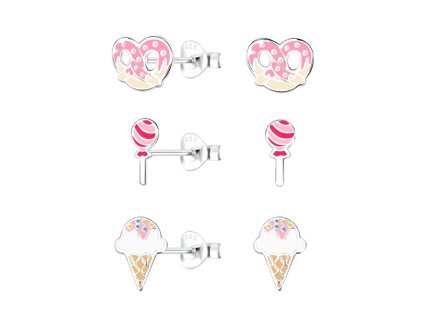 Sada dětských stříbrných náušnic Sladkosti