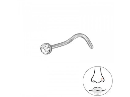 Titanový piercing do nosu s krystalem 2 mm