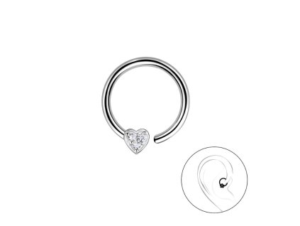 Stříbrný rozevírací piercing SRDÍČKO 1.2 x 11 mm
