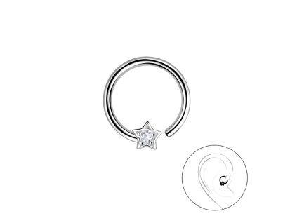Stříbrný rozevírací piercing HVĚZDA 1.2 x 11 mm