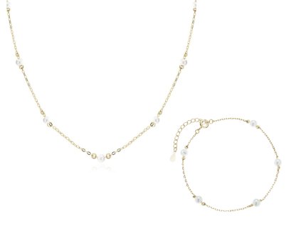 Pozlacená sada šperků s perličkami