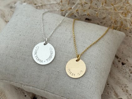 Náhrdelník CHLOE s gravírováním po obvodu medailonku Gold Filled 13 mm