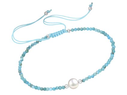 Šňůrkový náramek modrý Apatit s perličkou