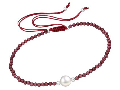 Šňůrkový náramek Granát s perličkou