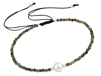 Šňůrkový náramek zelený Jaspis s perličkou