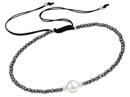 Šňůrkový náramek Hematit s perličkou