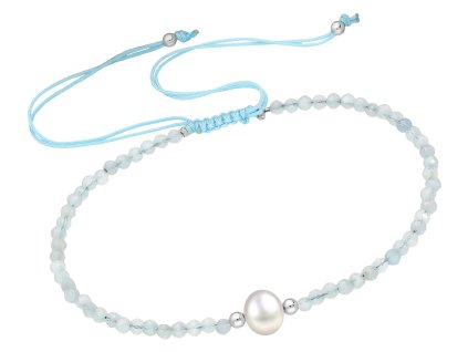 Šňůrkový náramek Akvamarín s perličkou