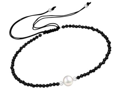 Šňůrkový náramek černý Spinel s perličkou