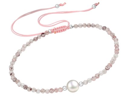 Šňůrkový náramek Jahodový křemen s perličkou
