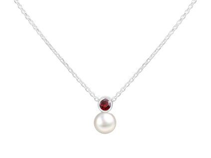 Stříbrný náhrdelník Birthstone s perličkou Leden