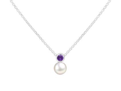 Stříbrný náhrdelník Birthstone s perličkou Únor