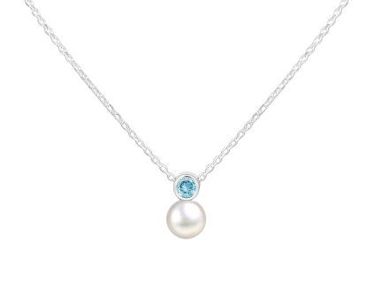 Stříbrný náhrdelník Birthstone s perličkou Březen