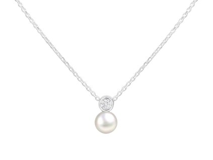 Stříbrný náhrdelník Birthstone s perličkou Duben - Diamant