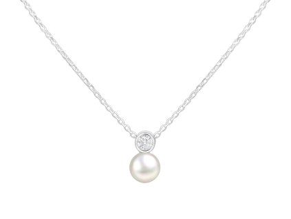 Stříbrný náhrdelník Birthstone s perličkou Duben