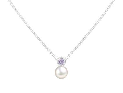 Stříbrný náhrdelník Birthstone s perličkou Červen