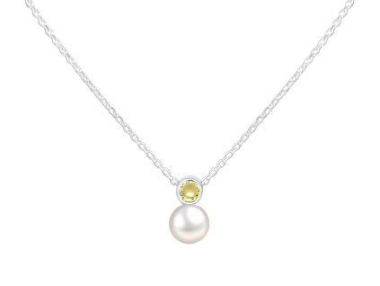 Stříbrný náhrdelník Birthstone s perličkou Srpen - Peridot