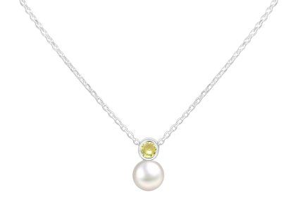 Stříbrný náhrdelník Birthstone s perličkou Srpen