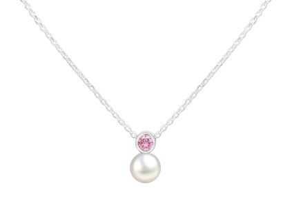 Stříbrný náhrdelník Birthstone s perličkou Říjen