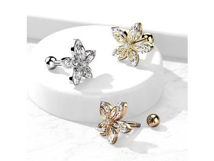 Piercing činka do ucha Flower se Zirkony