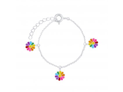 Dětský stříbrný náramek s barevnými květinkami  Ag 925/1000