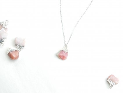 Stříbrný náhrdelník se surovým růžovým Opálem