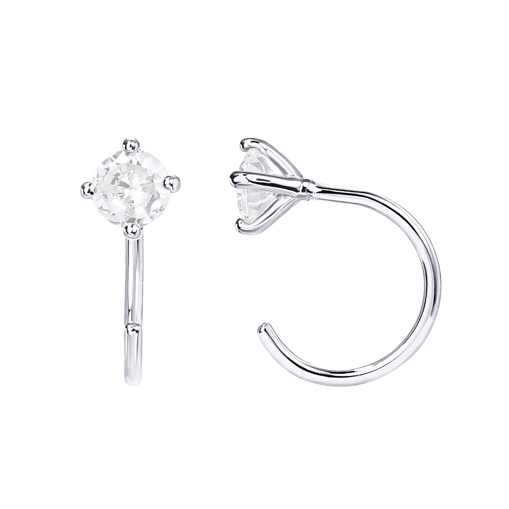 Levně SYLVIENE Stříbrné náušnice Huggers se Zirkonem 6 mm Ag 925/1000