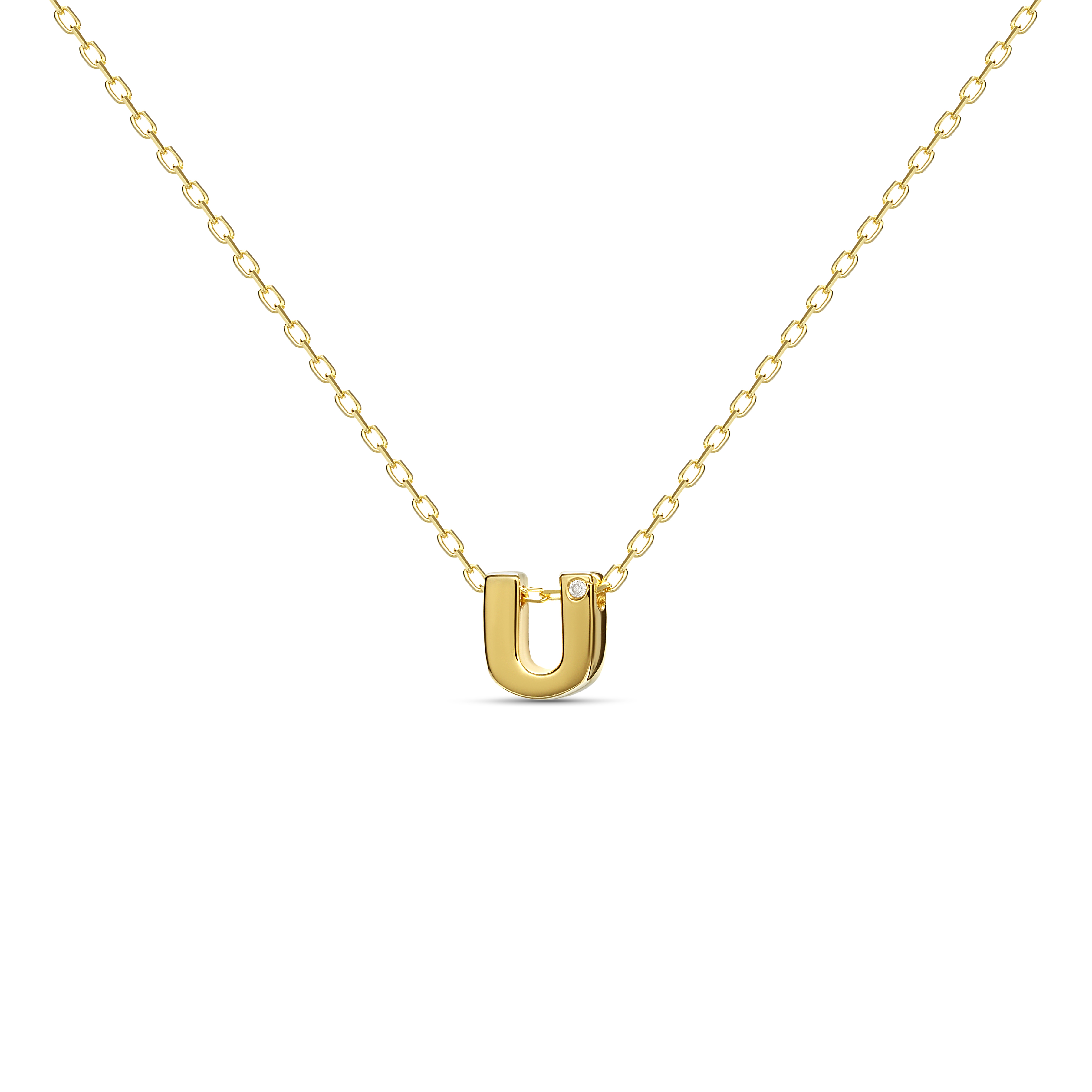 Levně MOSUO Pozlacený náhrdelník Letter "U" s diamantem Ag 925/1000