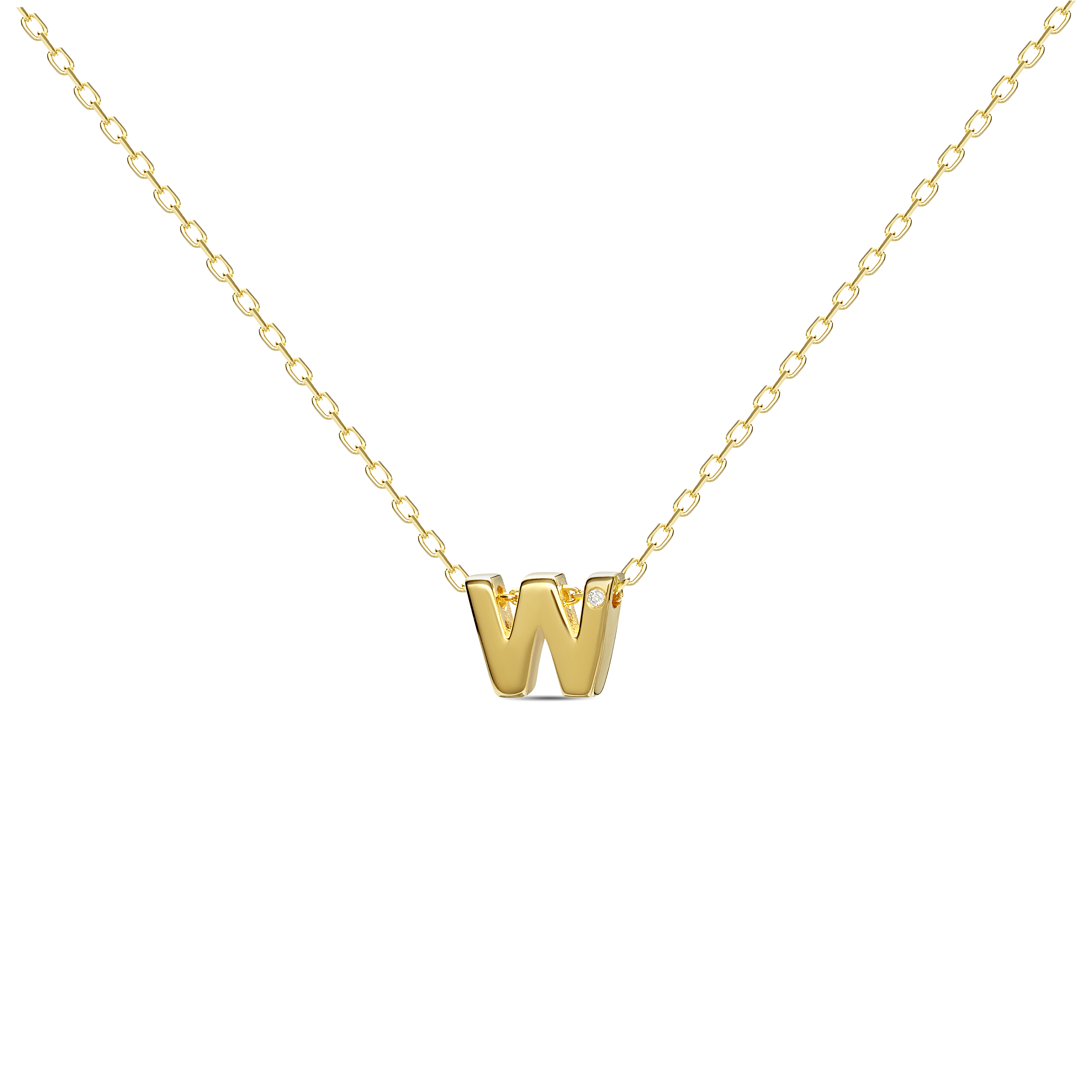 Levně MOSUO Pozlacený náhrdelník Letter "W" s diamantem Ag 925/1000