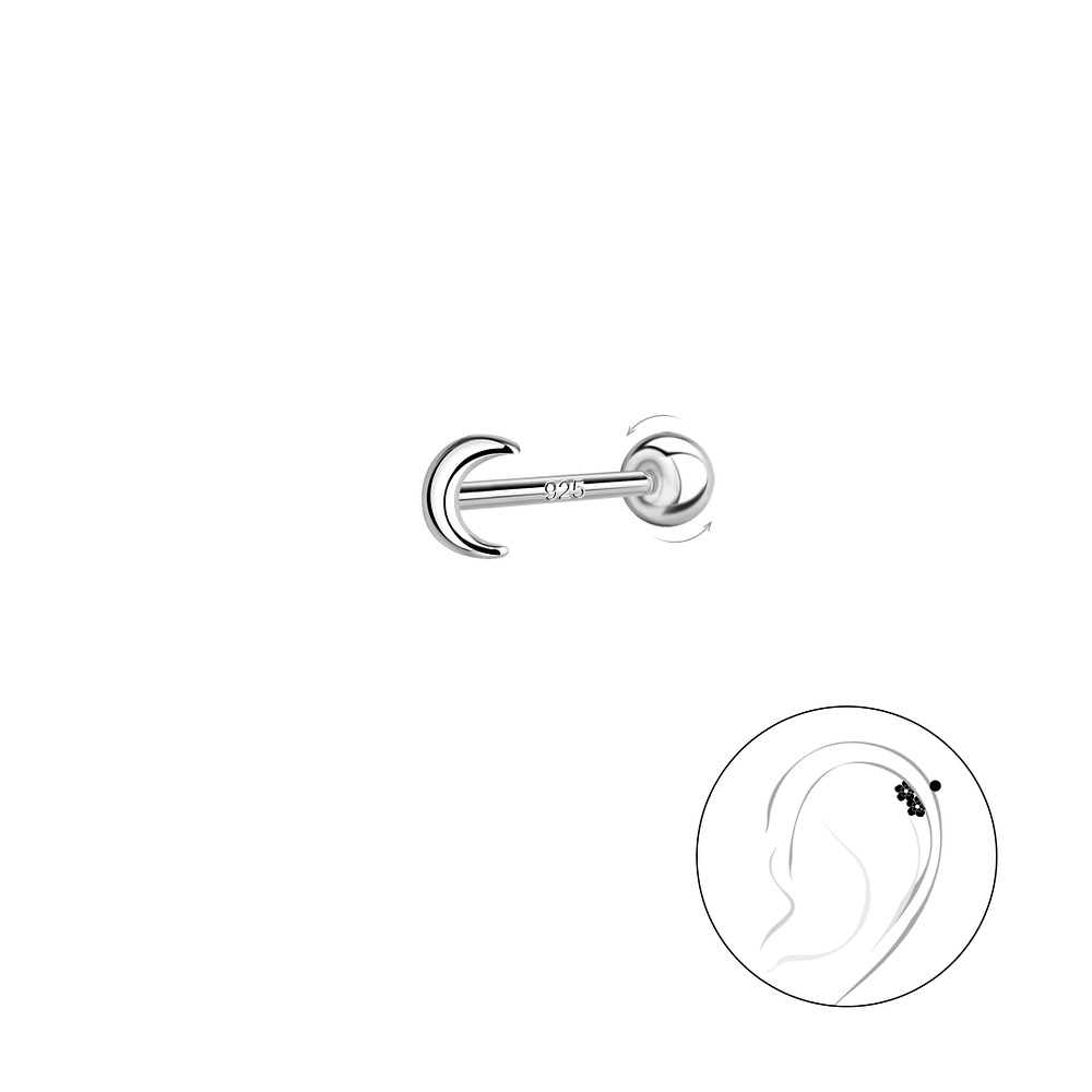 Levně SYLVIENE Stříbrný piercing MOON Délka: 6 mm, Průměr/Tloušťka: 0,8 mm Ag 925/1000