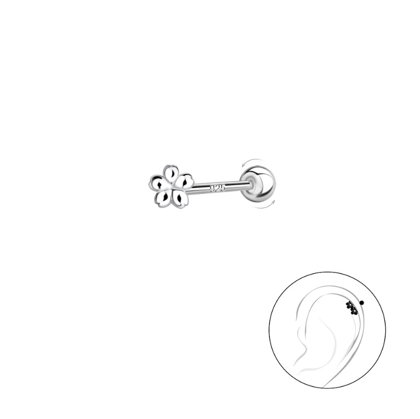 Levně SYLVIENE Stříbrný piercing Mini FLOWER Délka: 6 mm, Průměr/Tloušťka: 0,8 mm Ag 925/1000