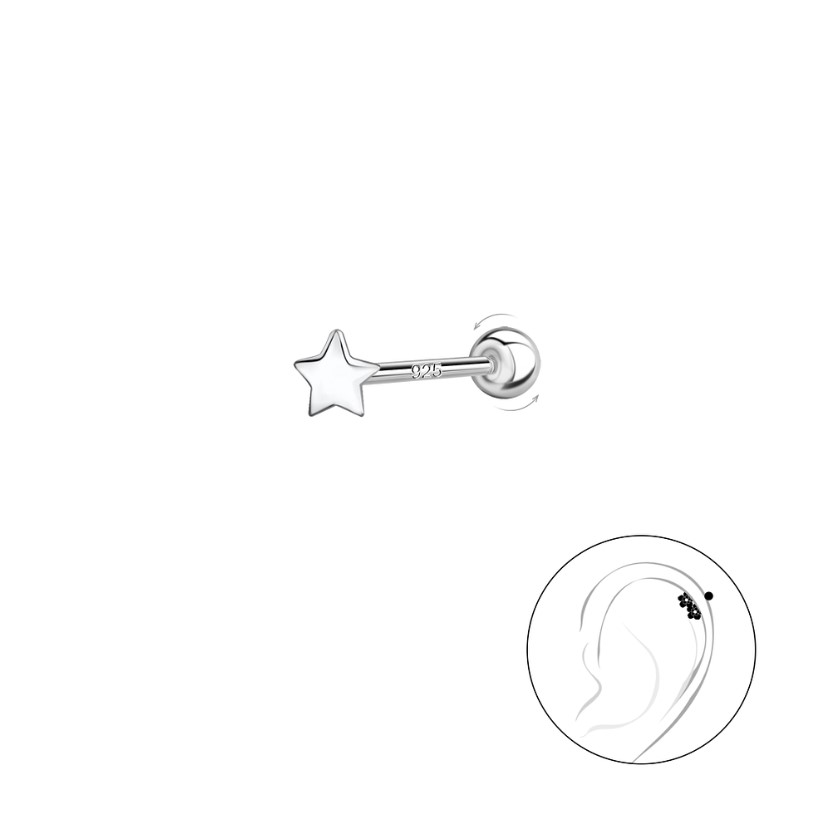 Levně SYLVIENE Stříbrný piercing STAR Délka: 6 mm, Průměr/Tloušťka: 0,8 mm Ag 925/1000